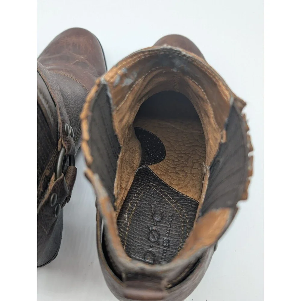 B.O.C Ankle Boots Women 8 Brown Leather Harness Block Heel Ring Buckle Strap